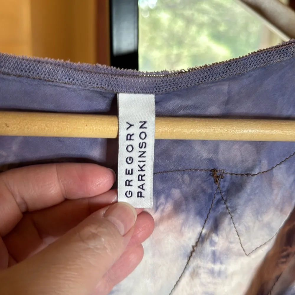 Vintage Gregory Parkinson Silk Tie Dye Chiffon Applique Shift Dress Size Small Blue - Image 6