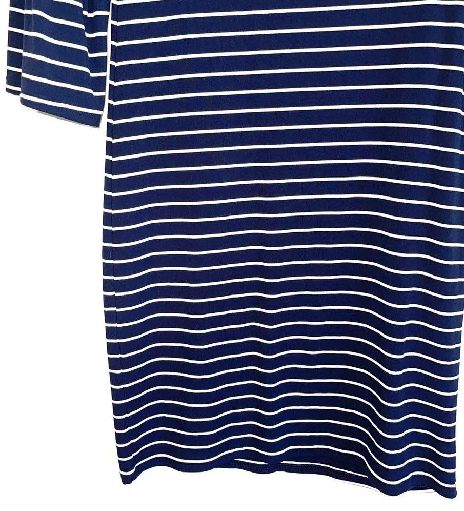 WHBM Navy Blue White Striped Bell Sleeve Knee-length Shift Dress - Image 7