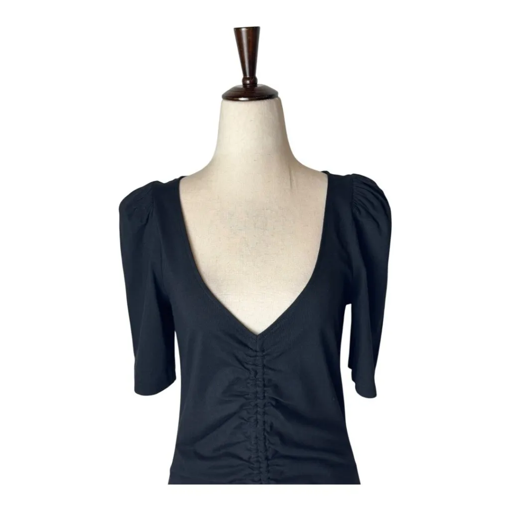 Wilfred Aritzia Dress Women Medium Black Cotton‎ Nissa Cinch Front Mini Gothic - Image 4