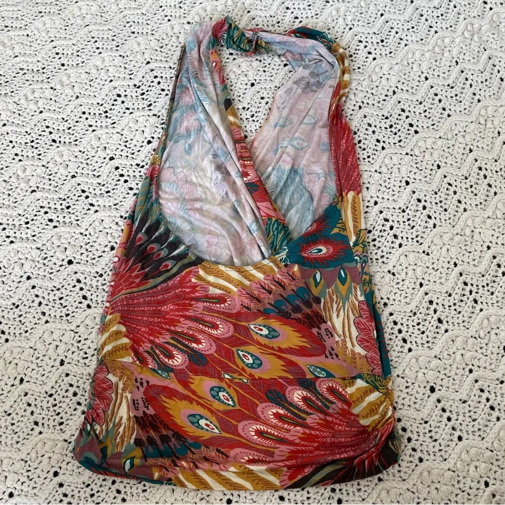 Rachel Pally Peacock Print Halter Tank Top Multicolor (Small) Art to Wear Boho - Image 2