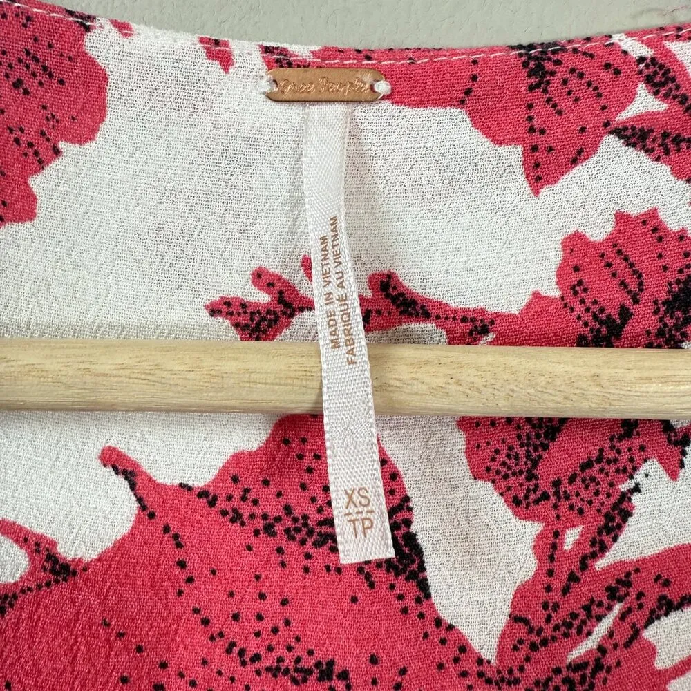 Free People French Quarter Floral Wrap Mini Dress Women's XS White Pink Ruffles - Image 10