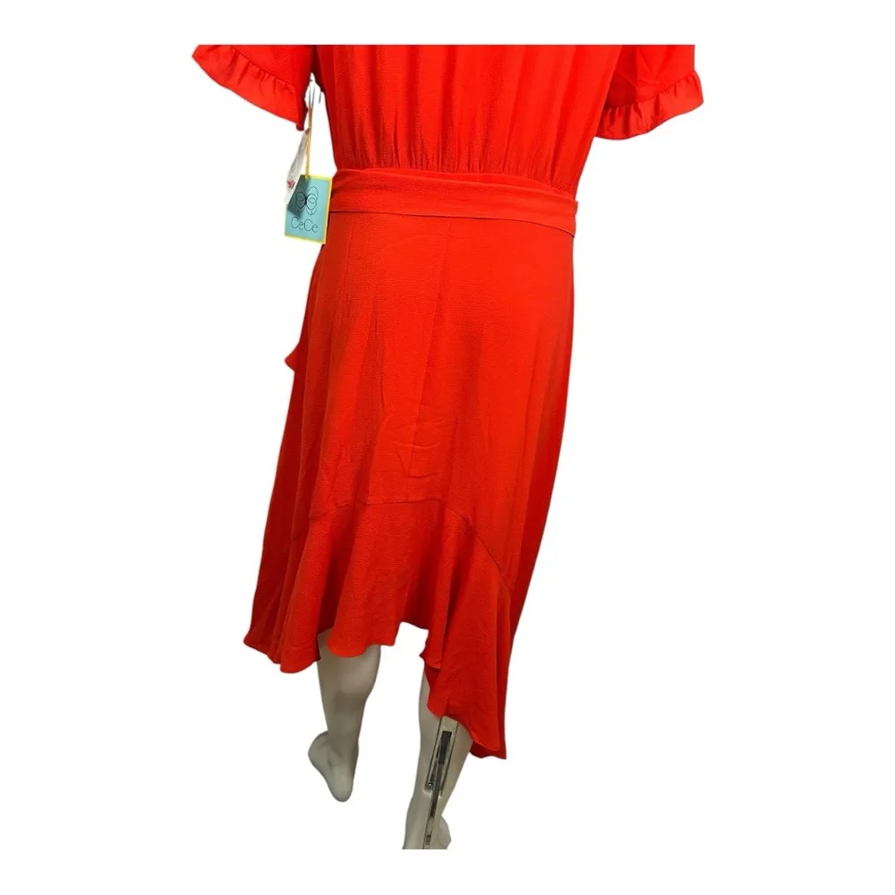 $139 CECE NEW Women’s Red Ruffled-Sleeve Cascading Belted Fit & Flare Dress 14 - Image 7