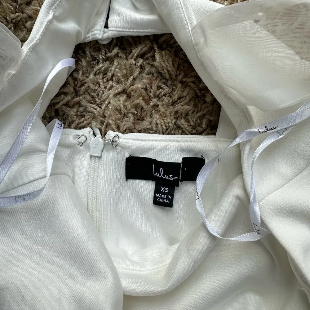 LULU’S Beaming Perfection White Pearl Organza Tie-Strap Mini Dress - Image 7