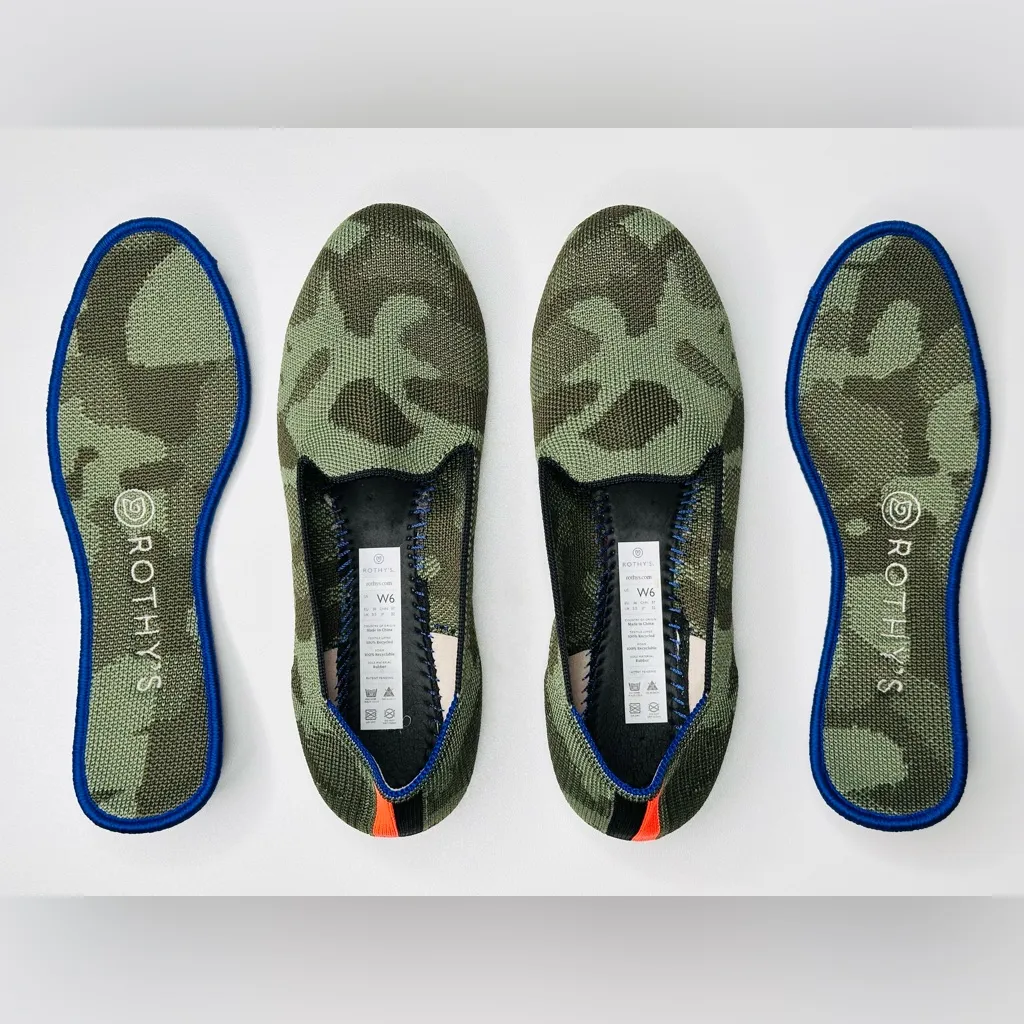 Rothys The Lounge Loafer Camo Camouflage Green Brown Shoe Flat - Image 8