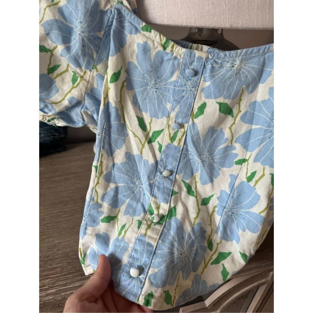 Who What Wear Linen Blend Floral Crop Top Peasant Bohemian Cottagecore Preppy Si - Image 4