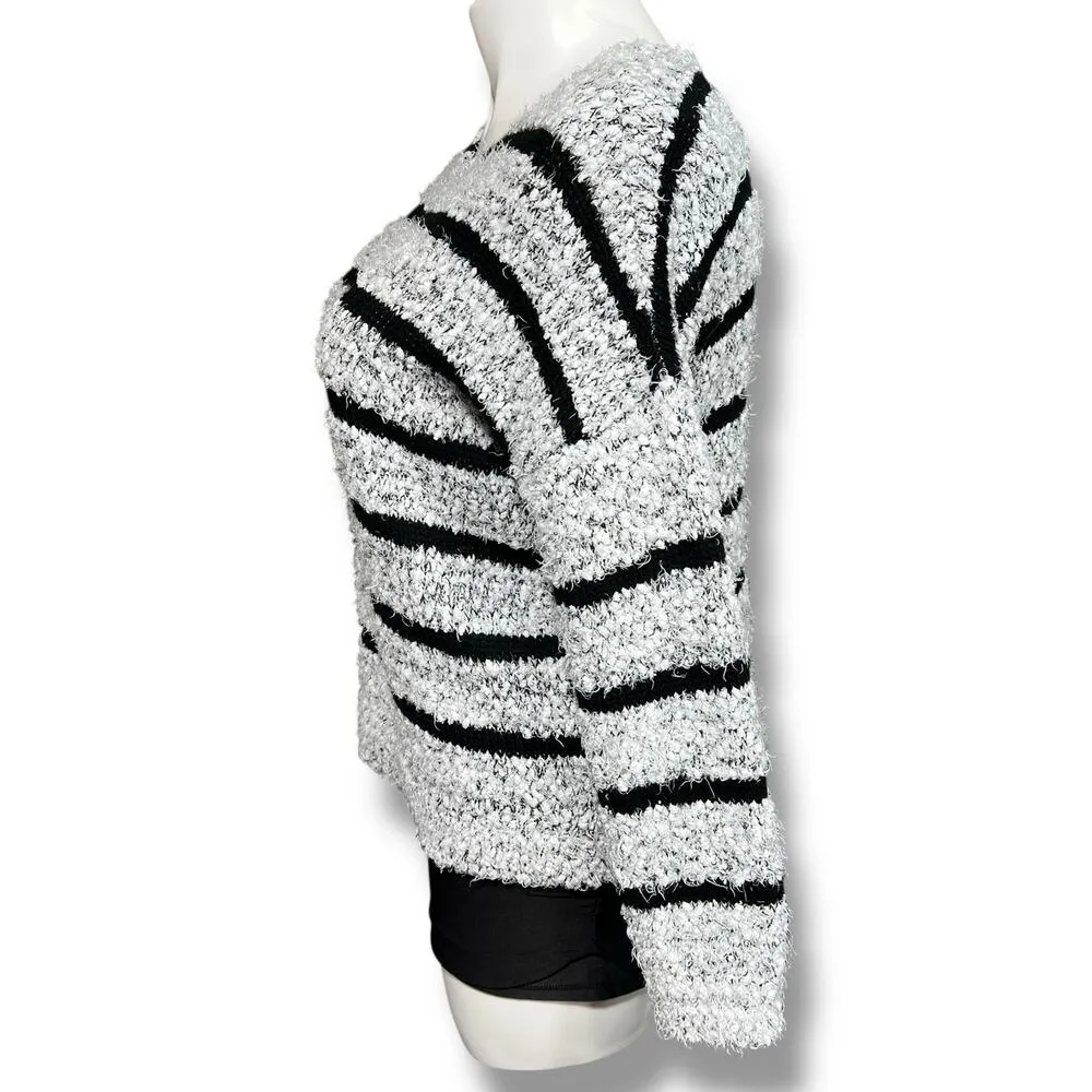 Relativity Womens Chunky Knit Sweater Pullover Crop Top Black White Stripes XL - Image 4