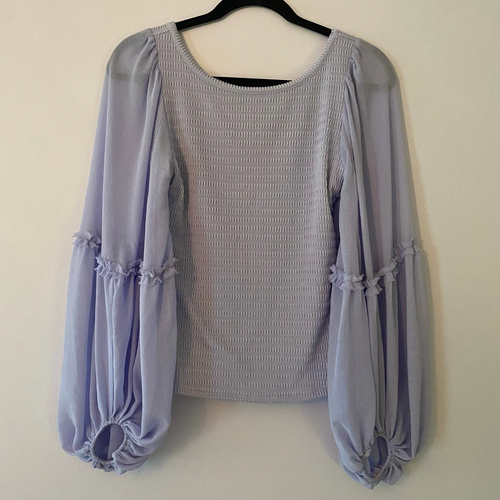Anthropologie Purple Balloon Puff Sleeve Smocked Blouse Top Women's size XS - Image 2