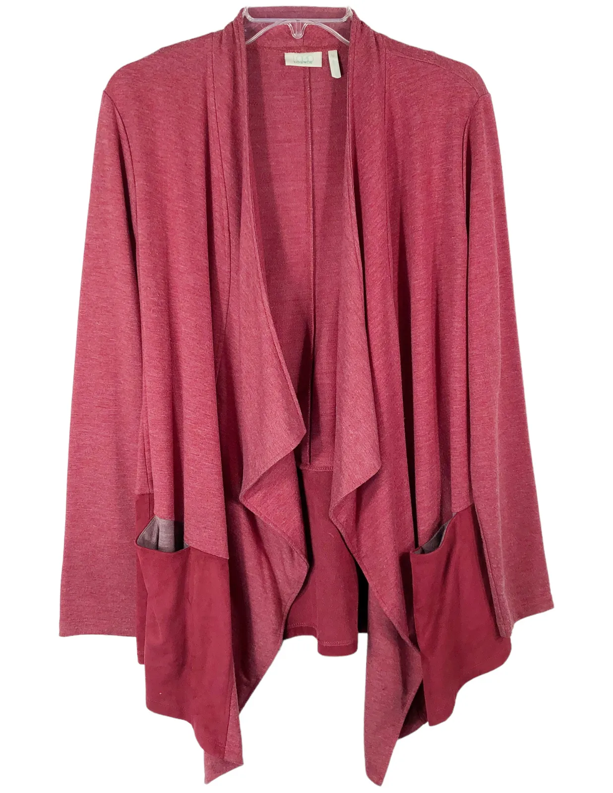 LOGO Lounge Medium Cardigan Jacket Red Pockets Colorblock Waterfall Front 1461 - Image 1