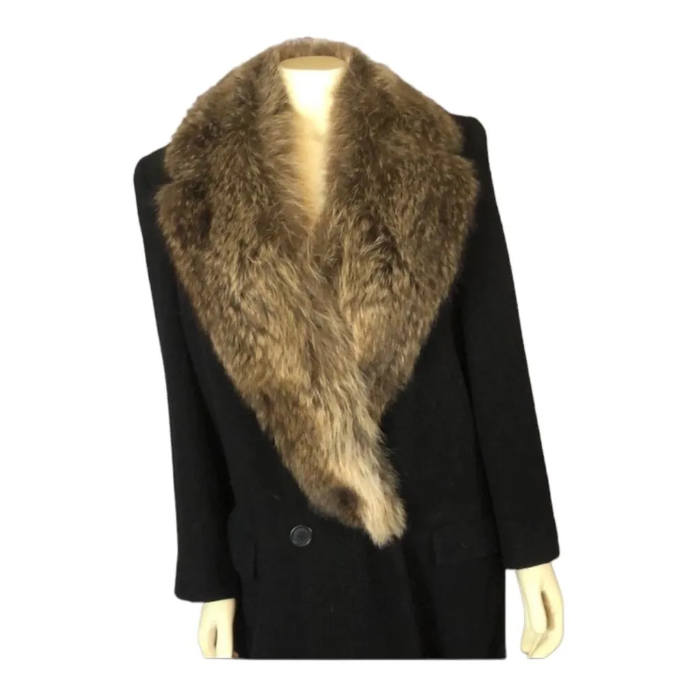 Vintage Perry Ellis 1960's-70's Fur Trimmed long black wool coat size 10 - Image 6