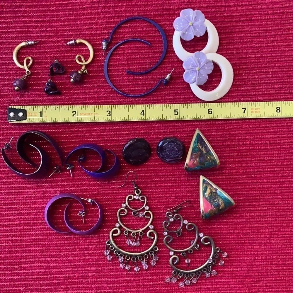 10 pair of vintage retro lavender and purple earrings EVC - Image 3