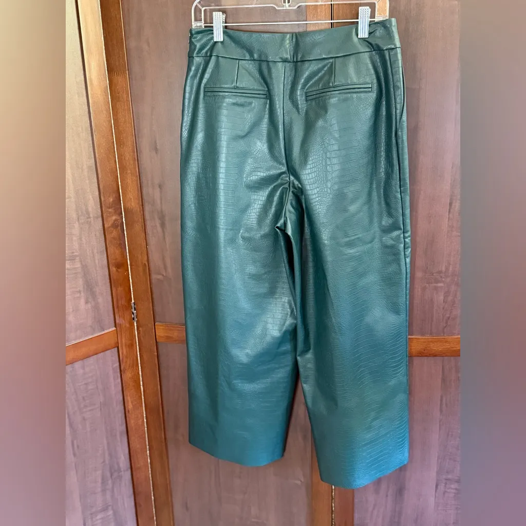 JASON WU Women's Faux Leather Croc Culotte Cropped Wide Leg Pants. Size 6‎ Green - Image 6
