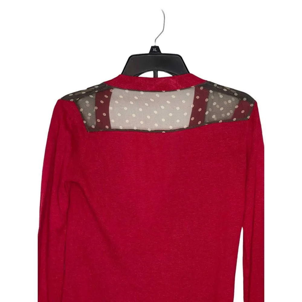 Sparrow‎ Anthropologie Women Cardigan Sweater Chiffon Bow Polka Dot Red Size XS - Image 8