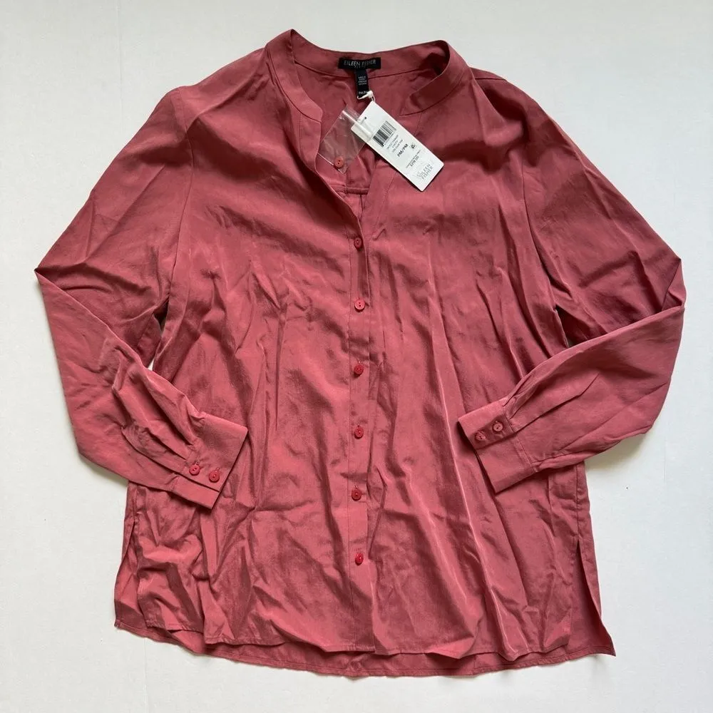 Eileen Fisher Sandwashed Tencel Stand Collar Top Chutney Petite Medium NWT - Image 2