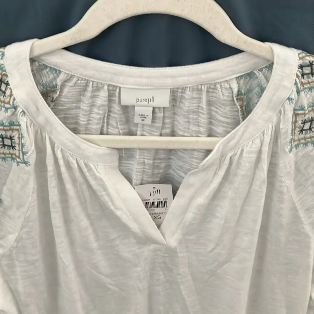 J.Jill- pure Jill-White, sheer, embroidered elastic sleeves- SOFT-long sleeve-XS - Image 8