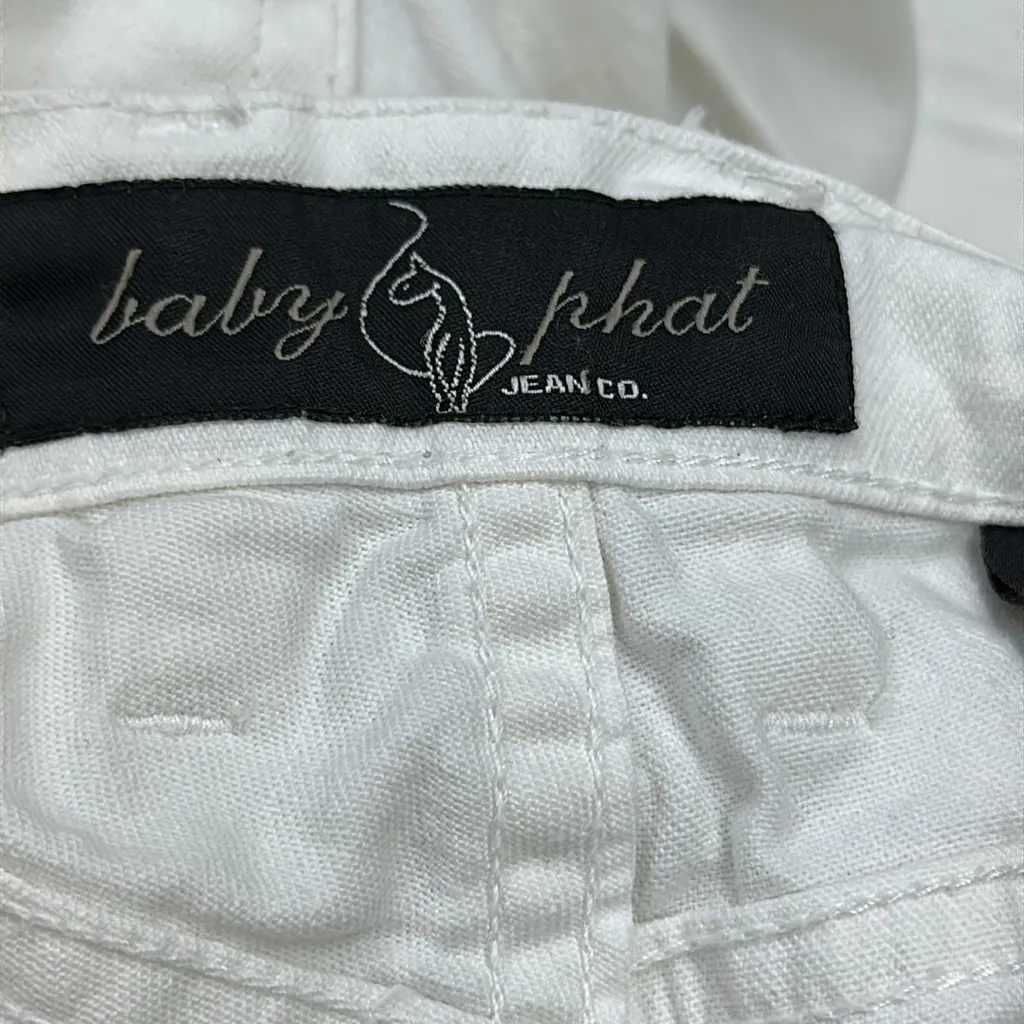 Baby Phat Y2K White Cotton Spandex Blend Denim Wide Leg Cropped Jeans Juniors 9 - Image 11