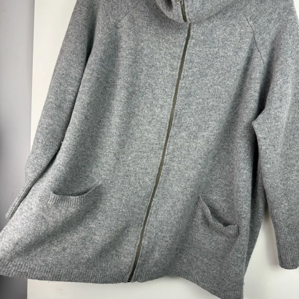 Ellen Tracy 100% Wool Cowl Neck Zip Sweater Jacket Sz XL Grey - Image 9