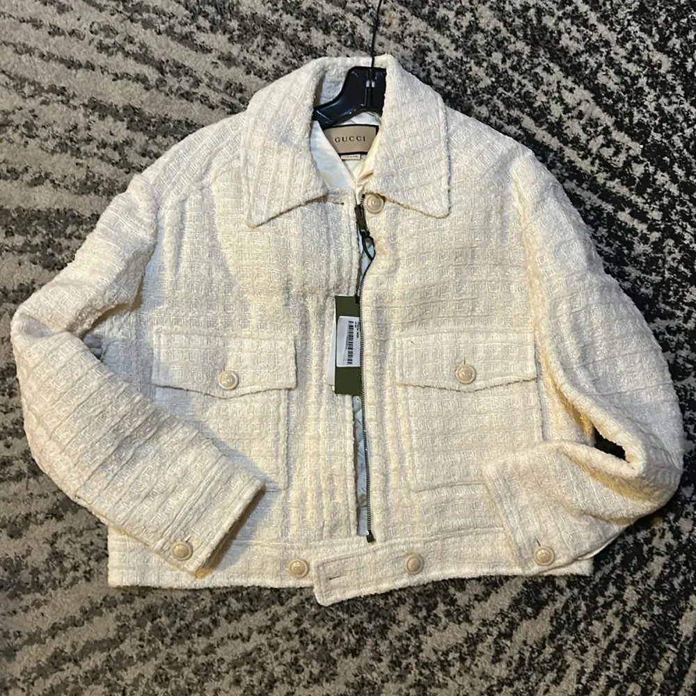 Gucci Window Tweed Bomber Jacket Ivory size IT 44 721995 - Image 4