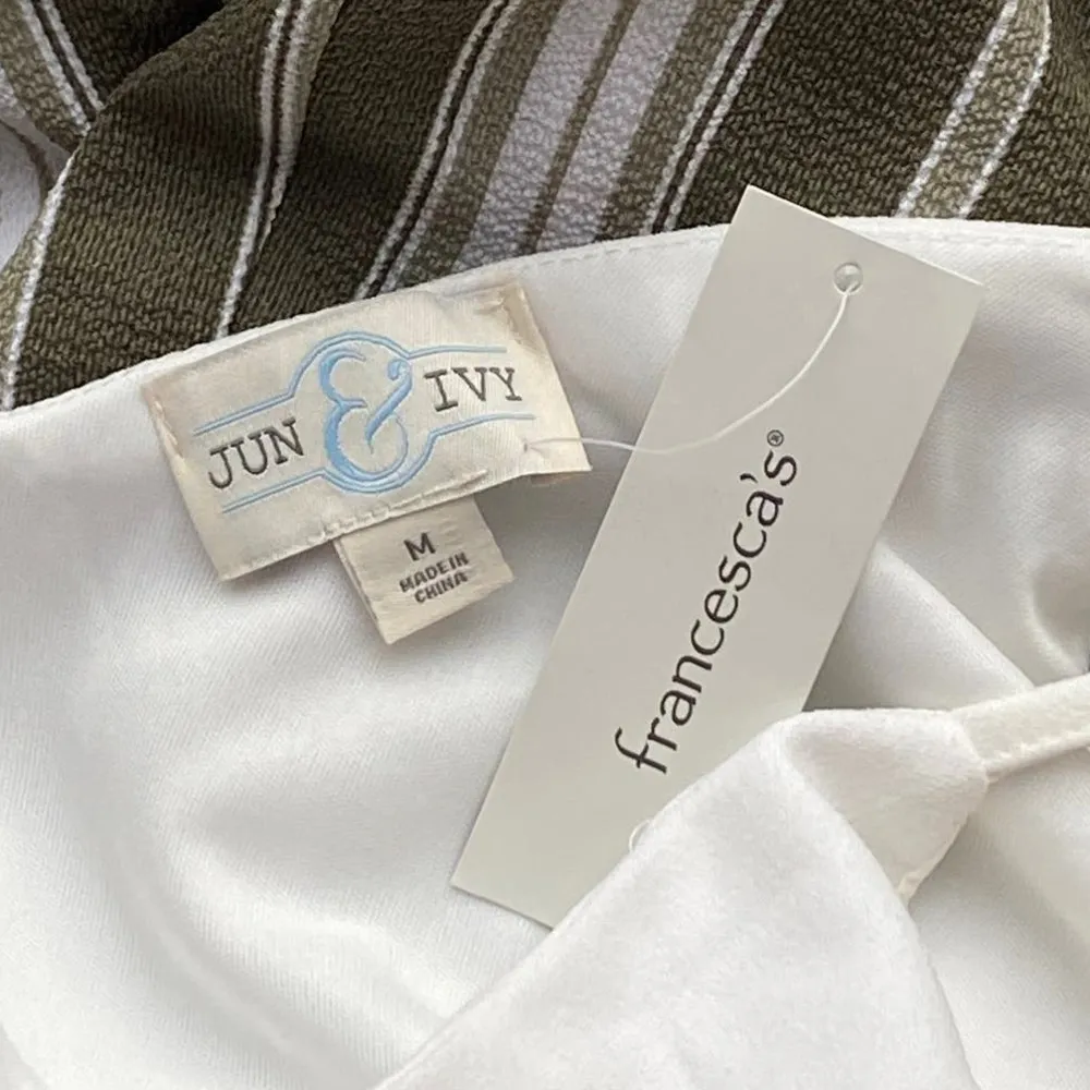 NWT ~ FRANCESCA'S JUN & IVY Green & White Striped Tie Waist Jumpsuit ~ MEDIUM - Image 6