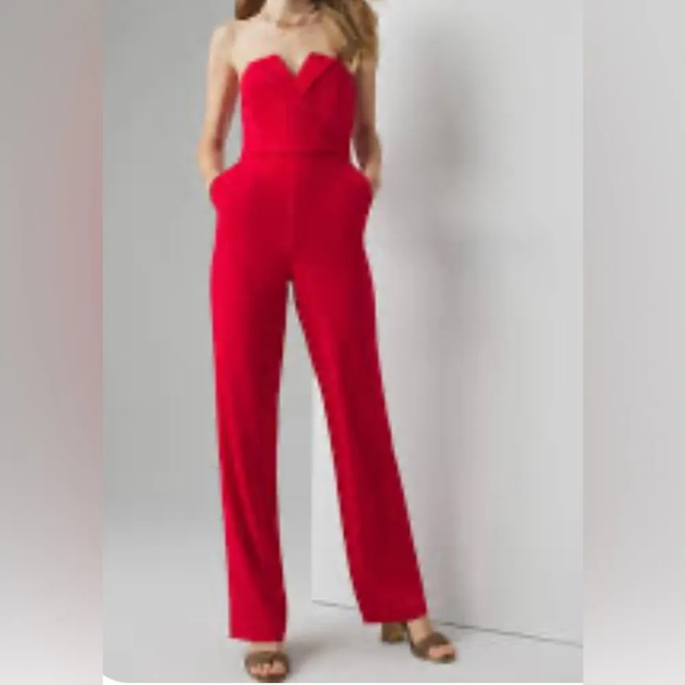 Elegant Red Strapless Jumpsuit wide leg chime size M pocket zipper Size M - Image 2