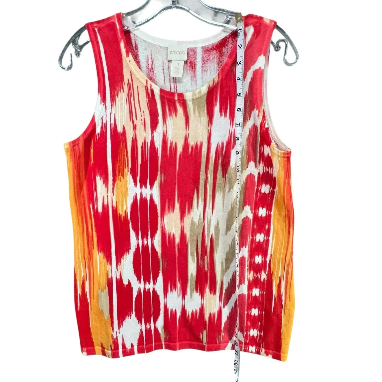 Chicos Sweater Knit Tank Top Womens M Red Orange Abstract Resort Boho Chic Art - Image 6