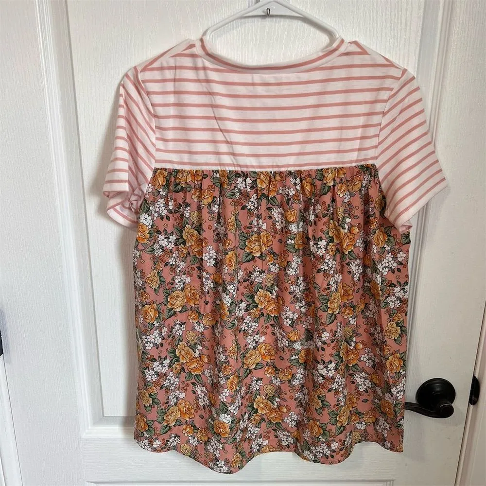 After Market Women's‎ Pink Striped Floral Print T - Image 7