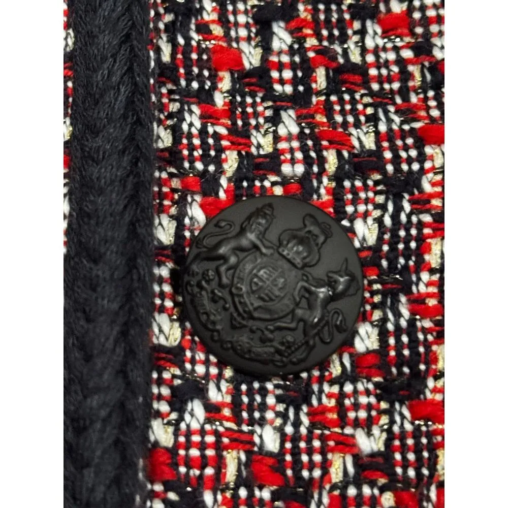 Veronica Beard Ceres Metallic Cotton Blend Tweed Jacket Red Blaze/Navy Multi 16 - Image 8