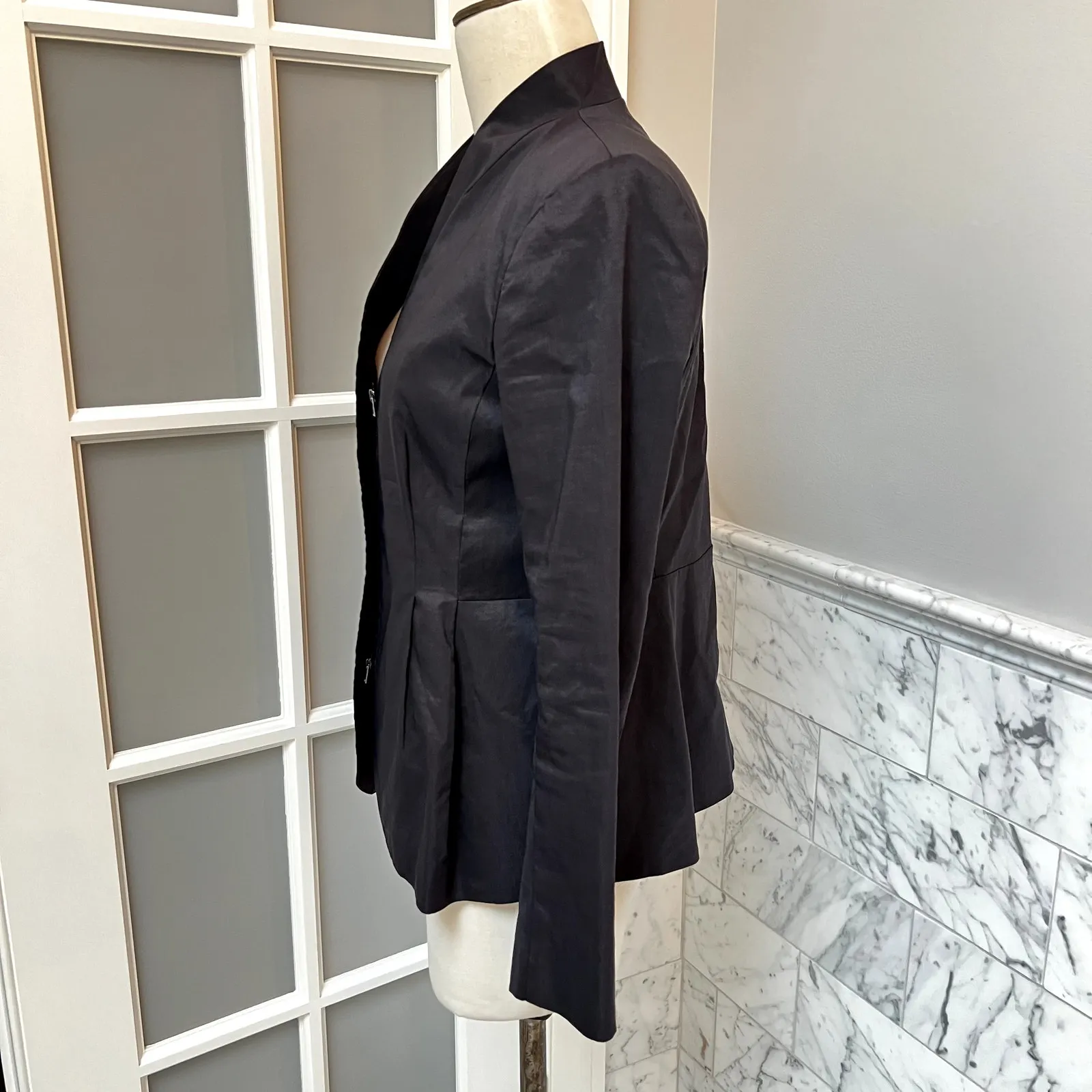 Eileen Fisher Green Ramie Silk Zipper Fitted Stretch Jacket XS NWT - Image 3