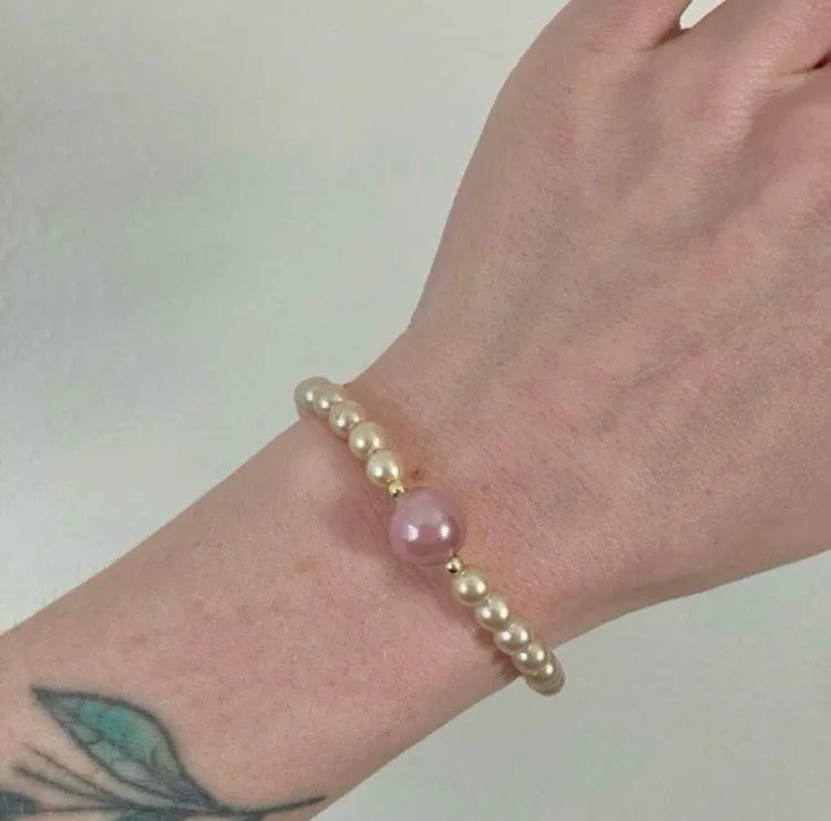 Pink Pearl Bracelet “Mara” Glass Bead Spinner Tactile Elastic Boho - Image 7