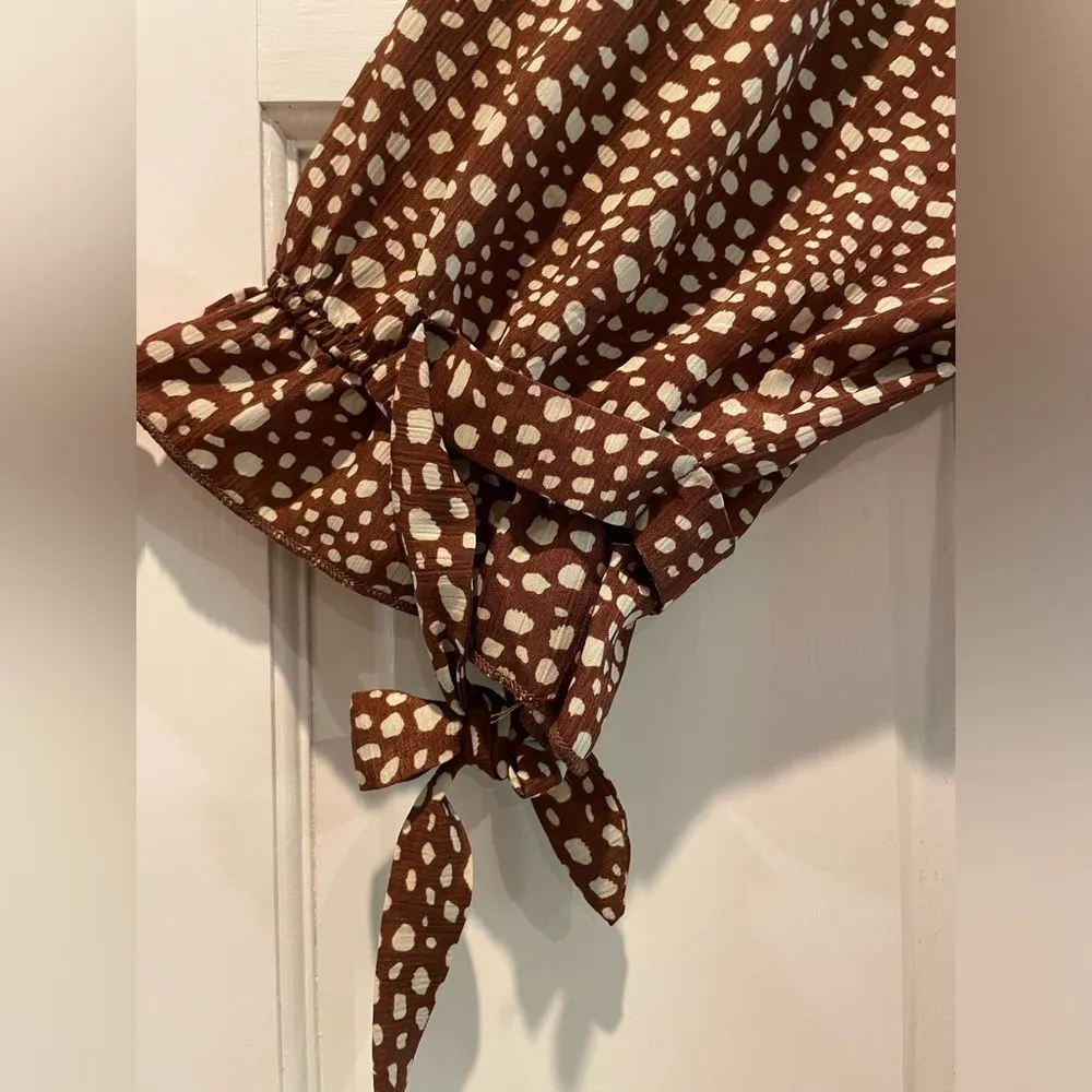 Paisley Vine Boho Tie Sleeve Midi Dress Animal Print Brown‎ Size Large Brown - Image 3