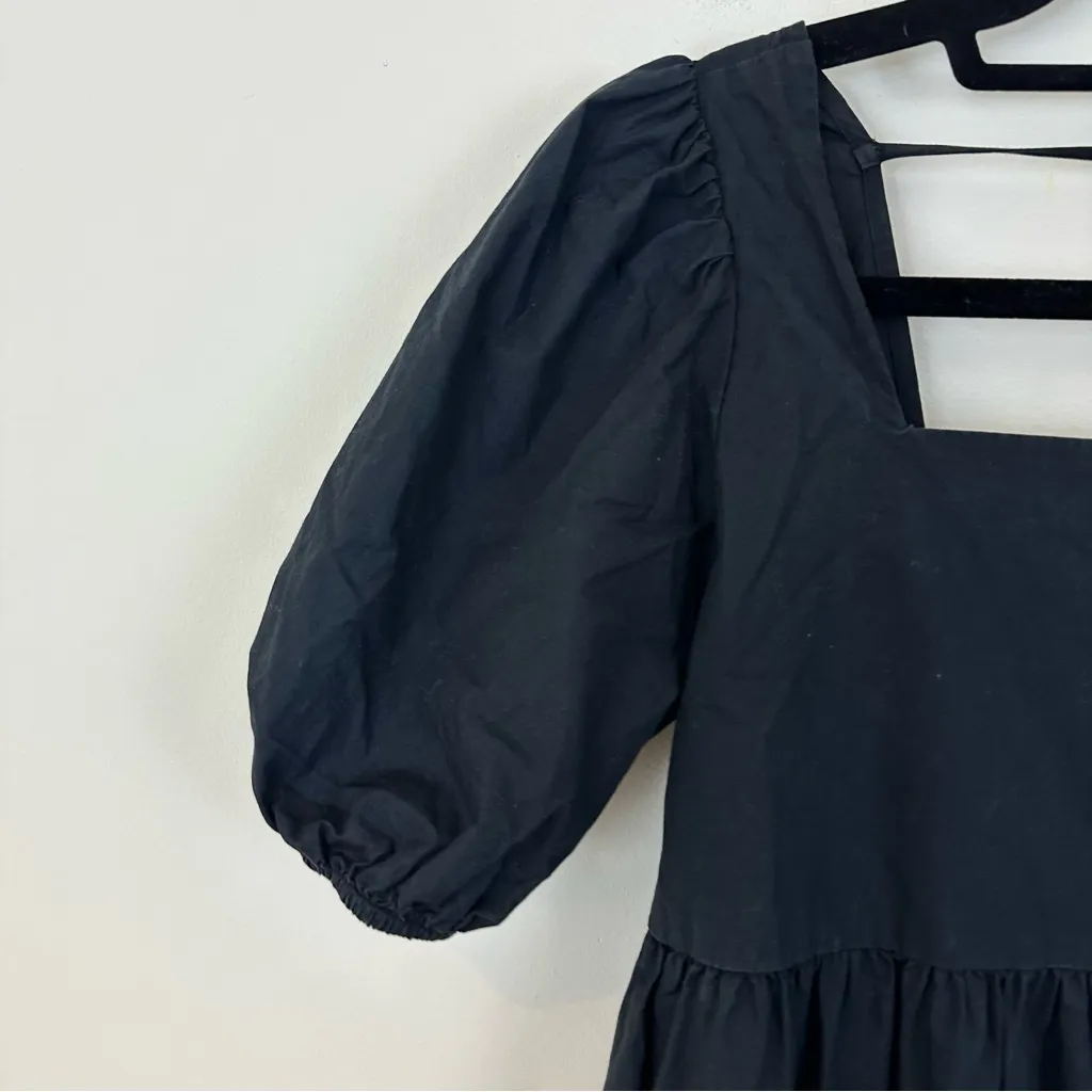 OAK + FORT Black Midi Dress with Puff Sleeves Ruffle Hem Size XS Women's - Image 3