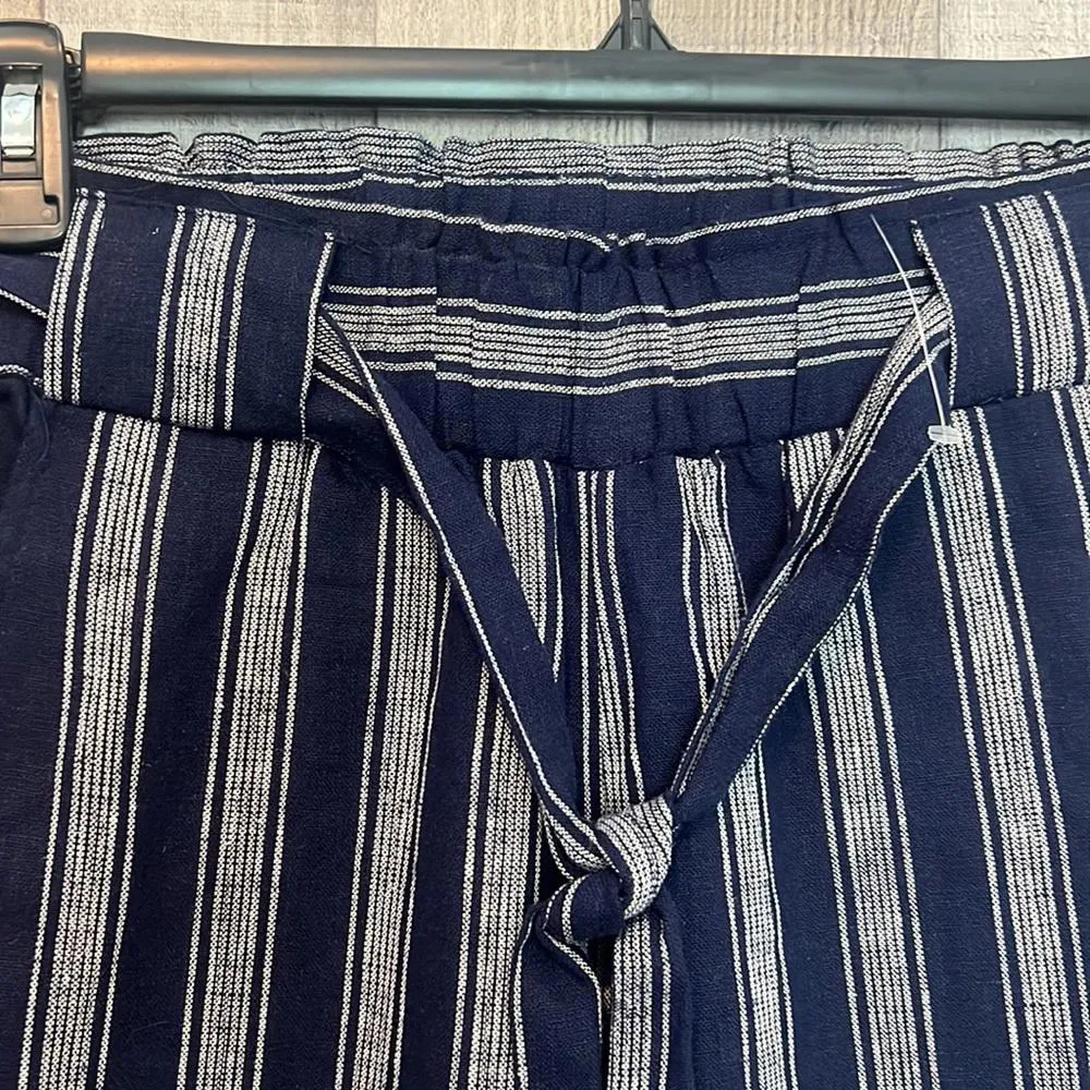 Indigo Rein Navy Women's XS Stripe Linen Rayon Wide Leg Pants Tie Waist Boho - Image 5