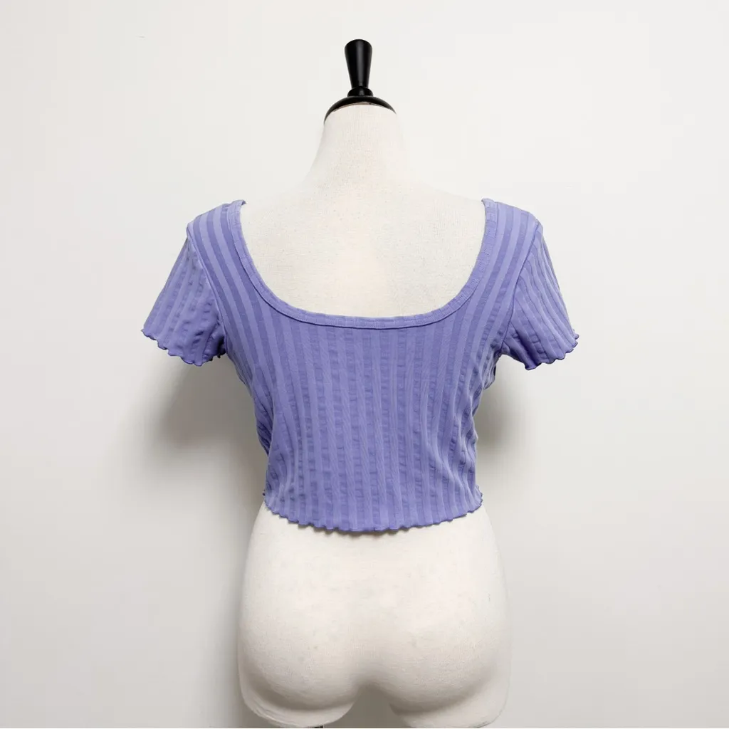 Offline Aerie Periwinkle Purple Groovy Ribbed Square Neck Short Sleeve Crop Top Size XL - Image 5