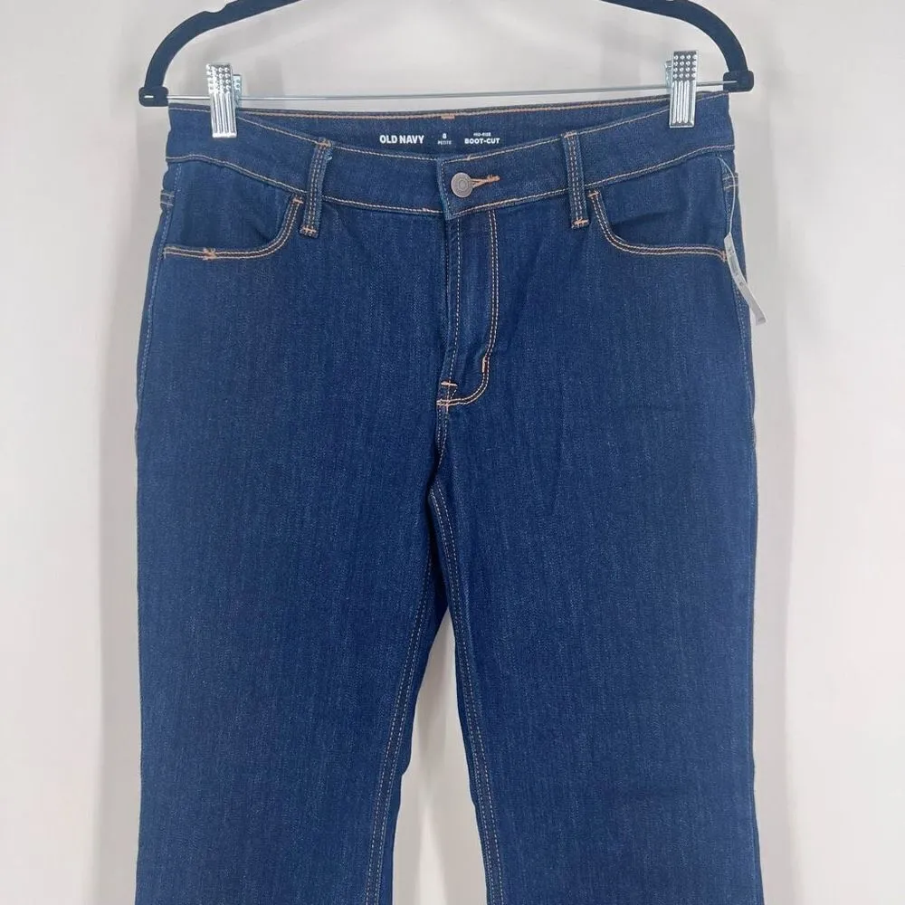 Old Navy Women's Mid Rise‎ Boot Cut Jeans Dark Blue Denim Wash Petite Size 8 NWT - Image 4