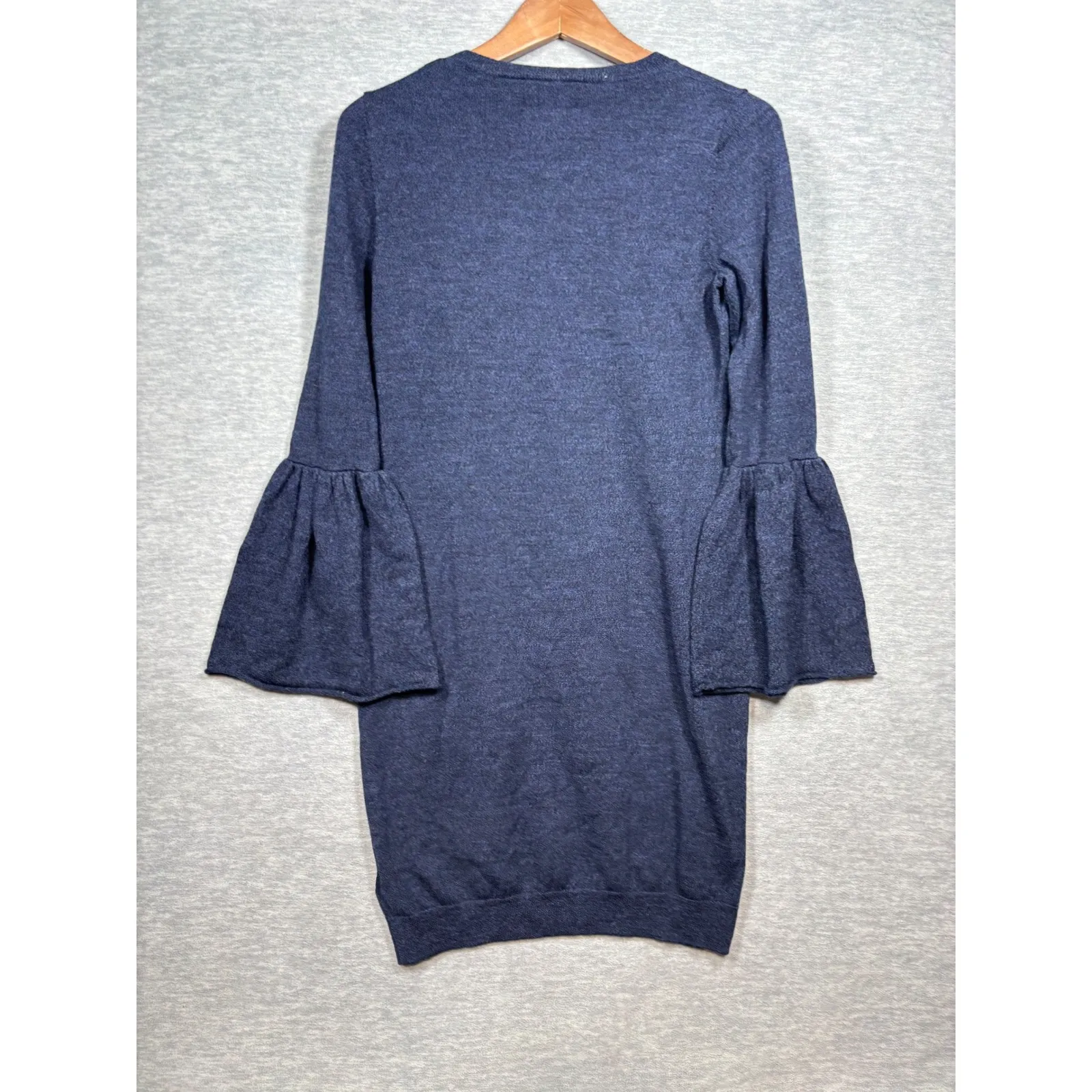 Cynthia Rowley Womens‎ Sweater Dress S Blue Extra Fine Merino Wool Bell Sleeve - Image 5