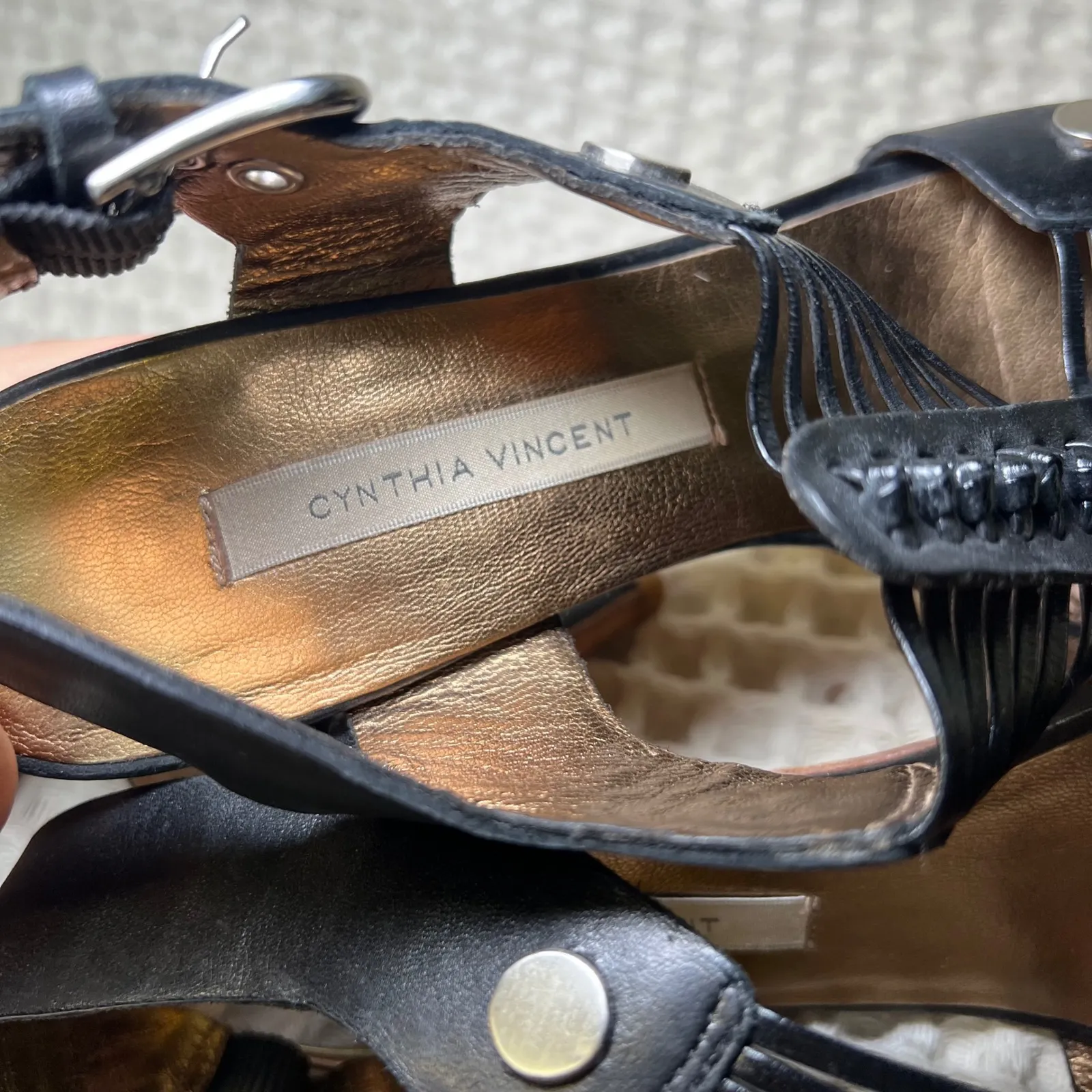 Cynthia Vincent Vintage Black Leather Strappy Heeled Sandals Women's Size 7 - Image 7