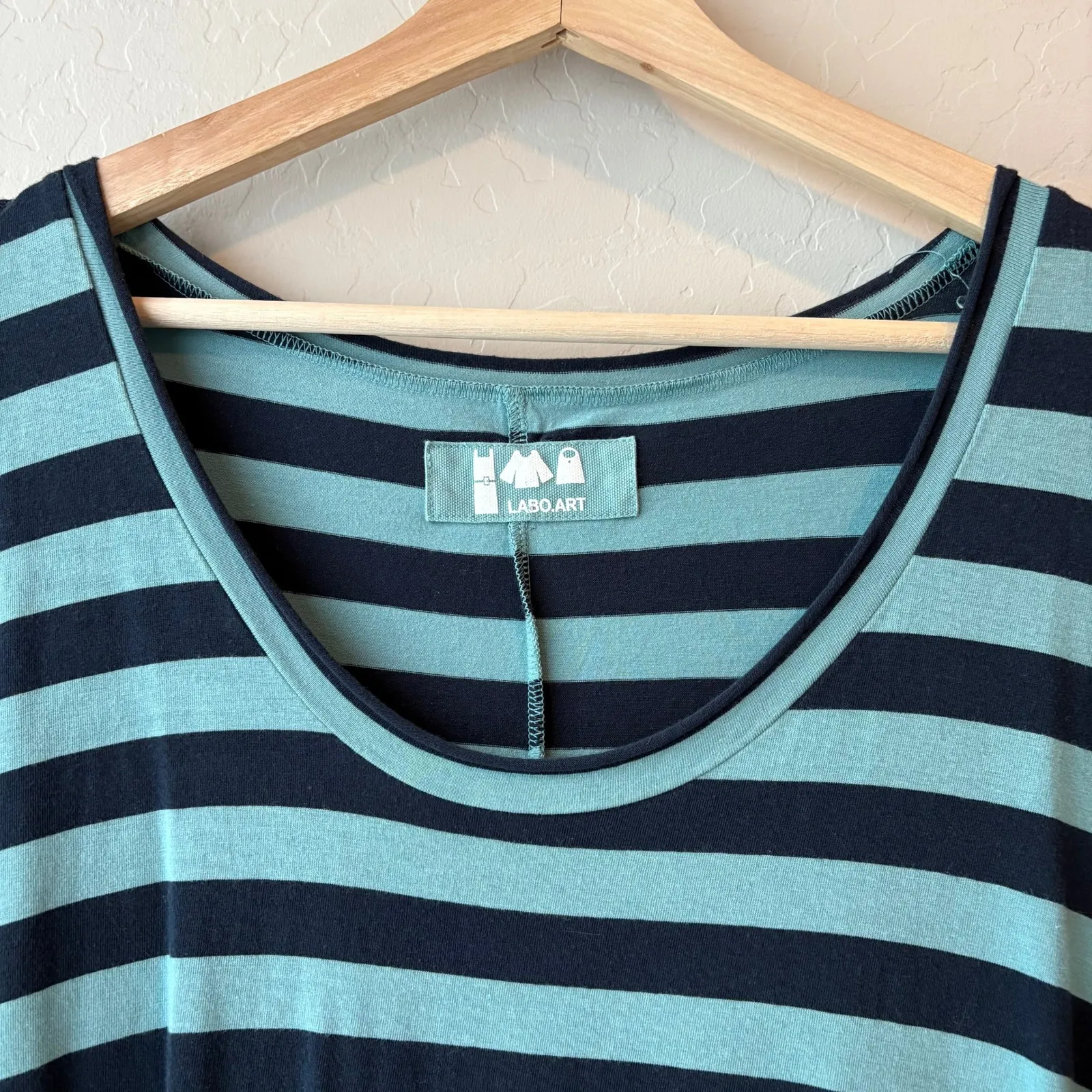 Labo.Art Striped Dress Blue 3/4 Sleeve Scoop Neck Maxi Dress Size 3/L Size L - Image 3