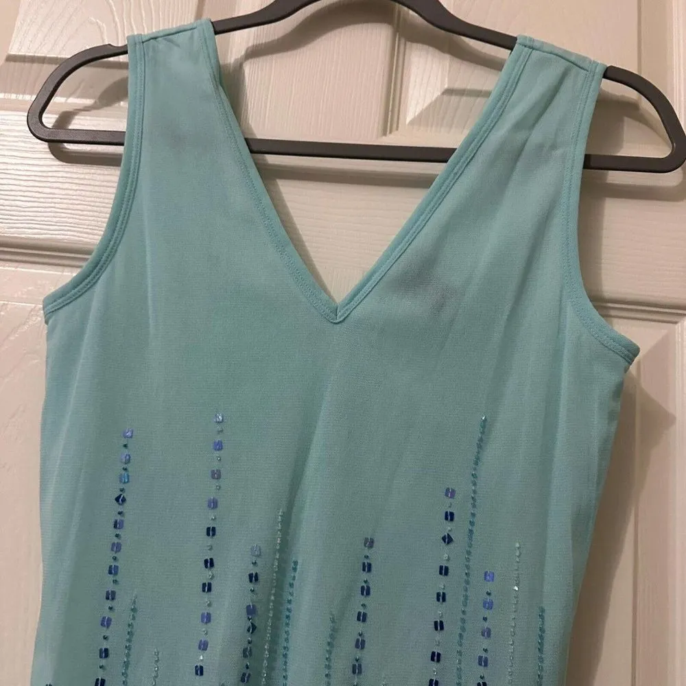 Women’s Y2K Nylon The Limited Blue Sequin See Through Tank Top Shirt Sz M Medium - Image 4