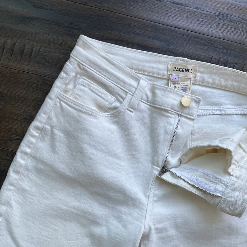 L’AGENCE Sada Cropped Jean Womens Sz 27 Cream Frayed Hem Slim High Rise - Image 2