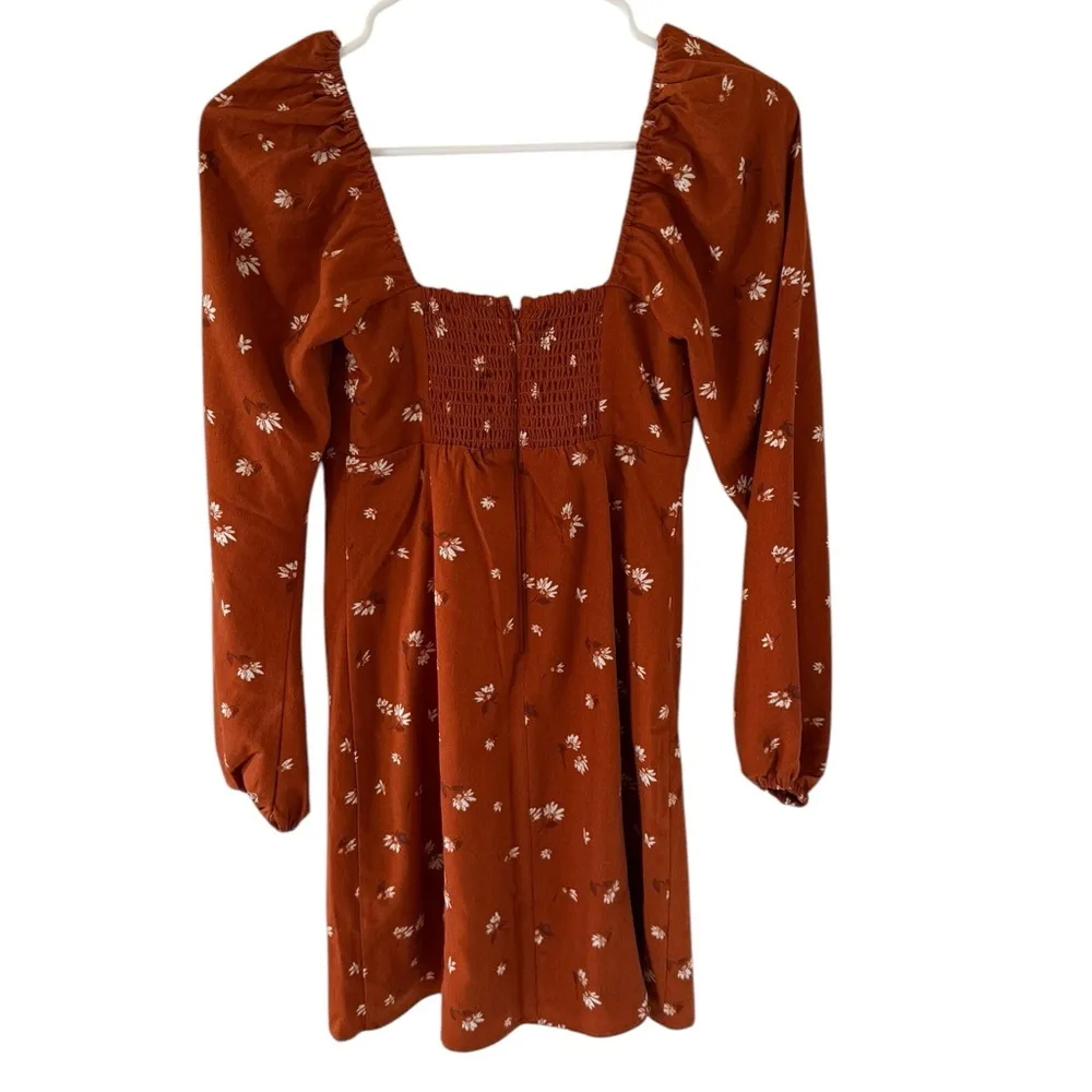 Abercrombie & Fitch Long-Sleeve Draped Bodice Mini Dress in Orange Spice - Image 5