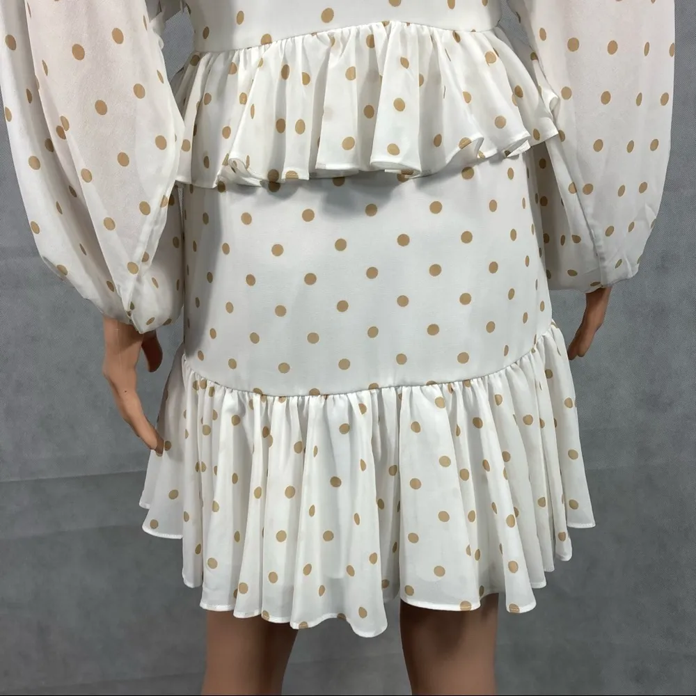 Shona Joy Sophia Dot-print Plunged V-neck Ruffle Mini Peplum Dress - Image 9