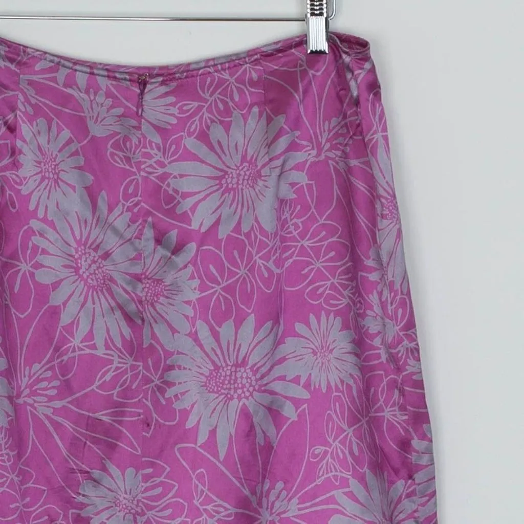 Vintage‎ Express Womens Silk V Hem Floral Midi Skirt Size 11/12 Purple Y2K Fairy - Image 8