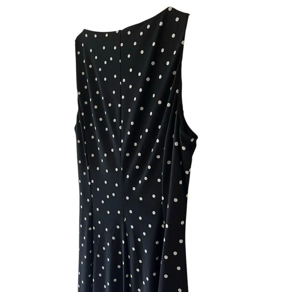 Lauren Ralph Lauren Black and White Polka dot faux wrap v neck dress size 14 - Image 4