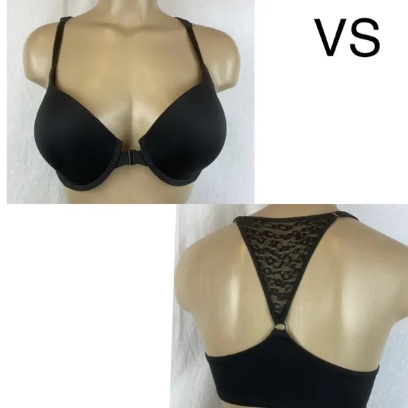VS Black Graduated Padded Underwire Front Close Racerback Full Cover T Shirt Bra - Image 2