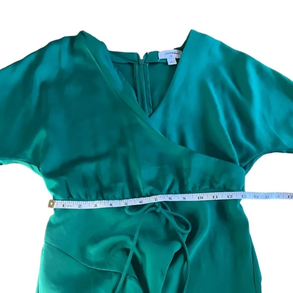 target green wrap dress V Neck Emerald Green Prom Dress with Slit – luladress