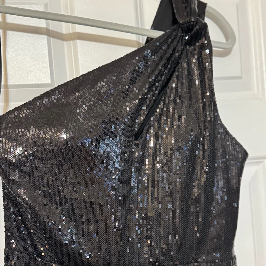 B. Darlin Black Floor Length Sequin Sexy Formal One Shoulder Cutout Gown 13/14 - Image 3