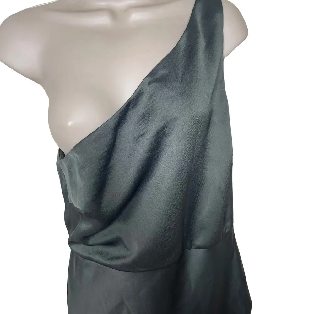 BHLDN Dylan One-Shoulder Satin Side-Slit Gown Green sz 8 - Image 5