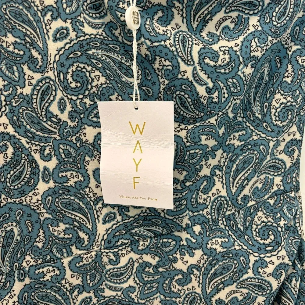 WAYF Michelyne Blue Paisley Mini Dress One Shoulder Ruffled Ruched Formal NWT - Image 4