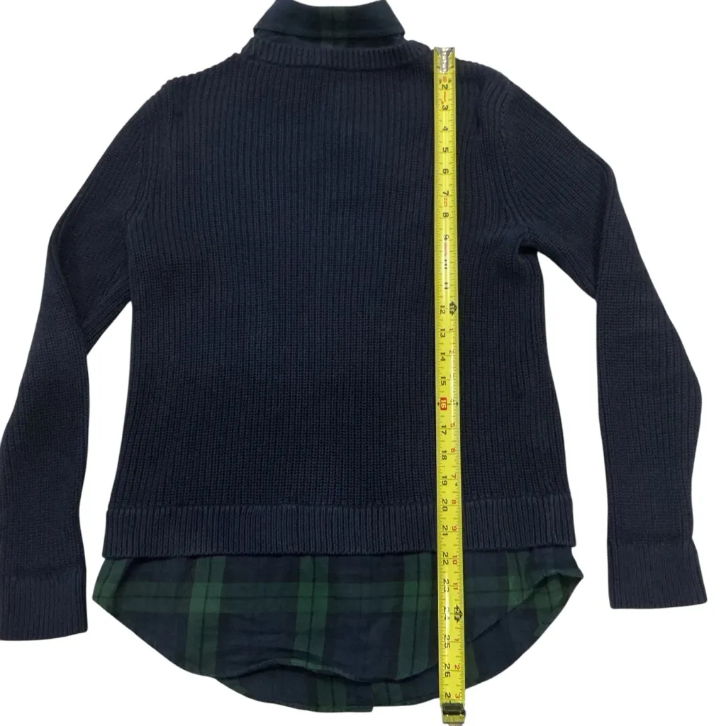 Ralph Lauren layered knit pullover sweater navy with plaid cotton size small - Image 4