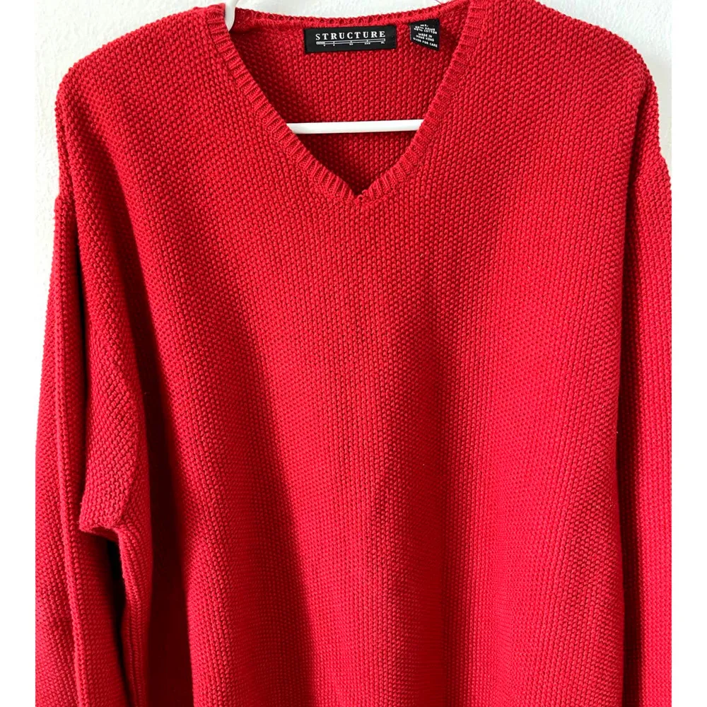 Vintage  Red Knit Long Sleeve Sweater Men Size X Large V Neck Ramie - Image 4