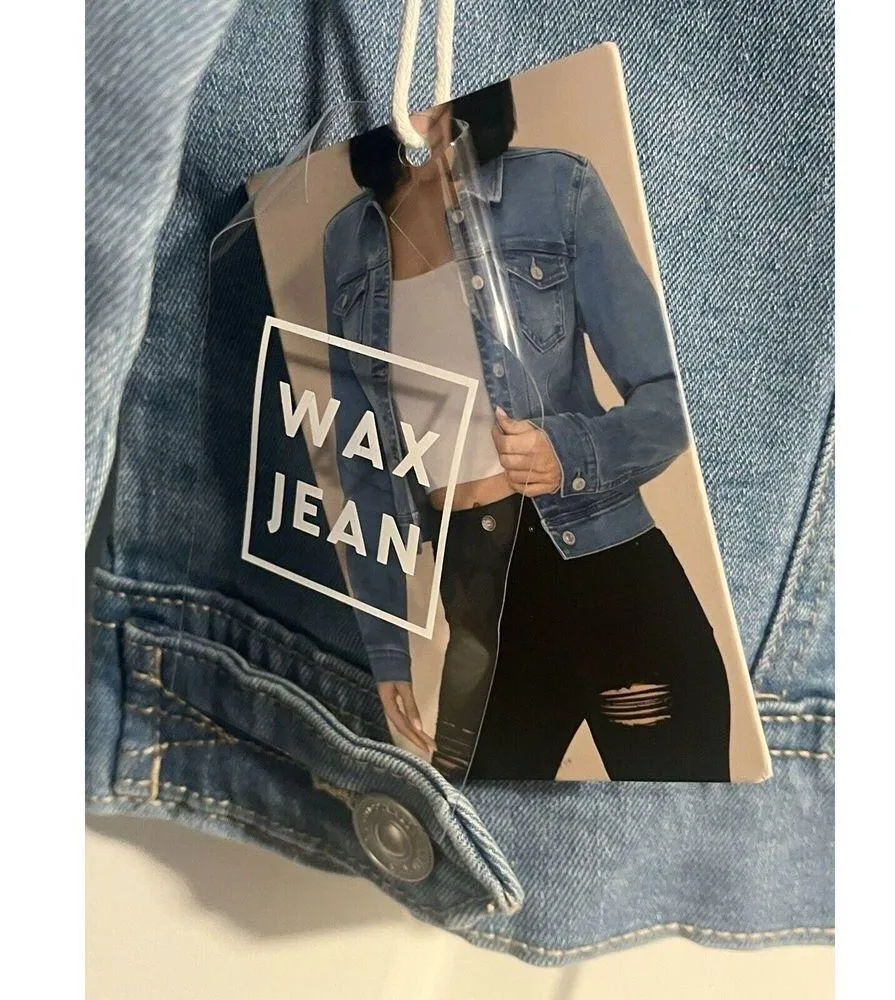 Wax Jean Jacket Womens Medium Denim Trucker Blue Stretch Buttons Long Sleeve NEW - Image 7